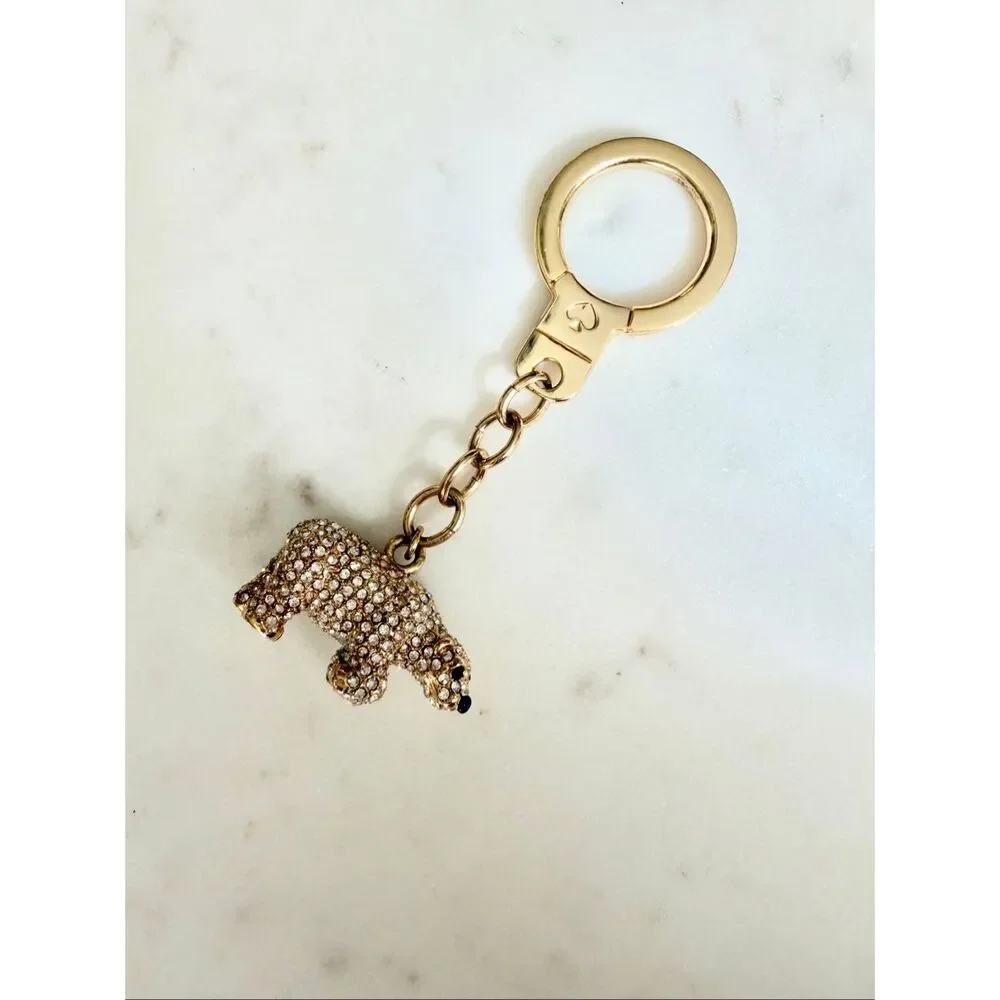 Kate Spade Polar Bear Crystal Keychain Gold Rhinestone Bag Charm Style